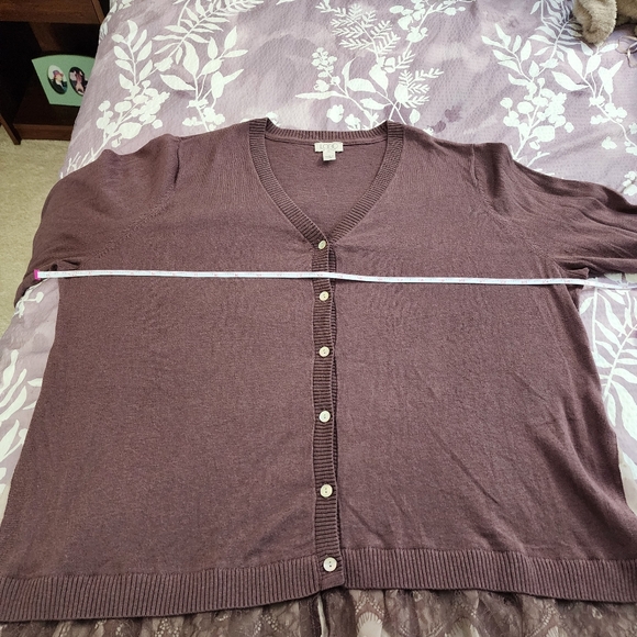 Logo women's mauve cardigan sweater with ruffle lace hem size extra large XL - Picture 9 of 13